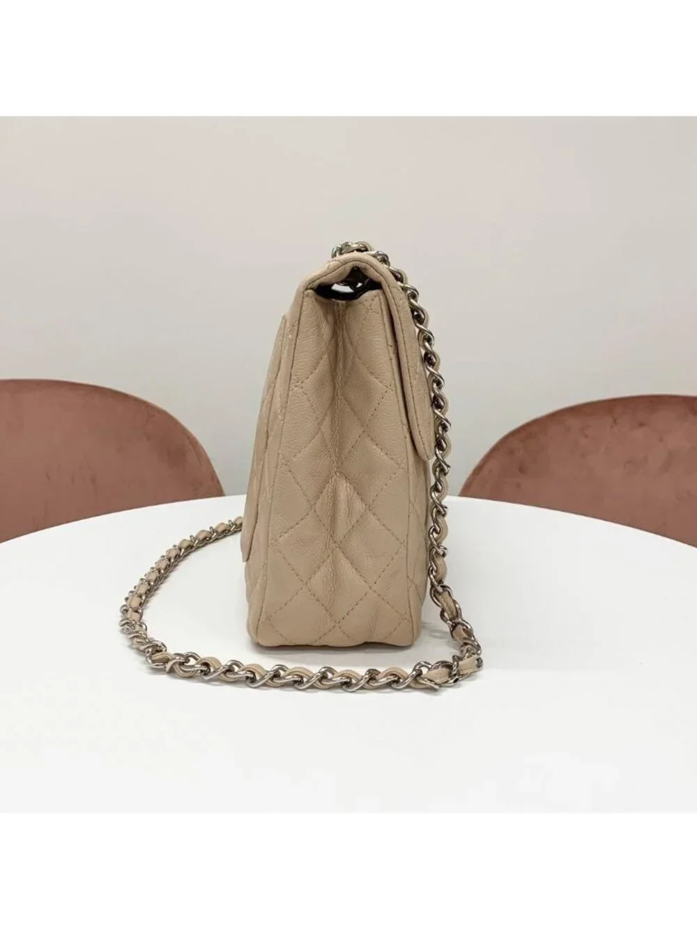Chanel Big Quilted Caviar Leather CC Logo Shoulder